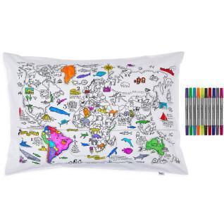 Poszewka do kolorowania i nauki dla dzieci - mapa świata Eat Sleep Doodle [Taille 75x50 cm]